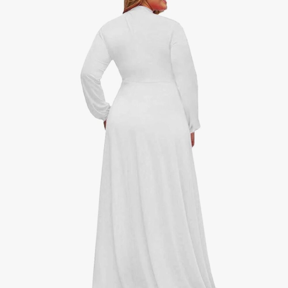 LALAGEN White Tie Neck Overflow Maxi Dress 1X - Picture 2 of 3